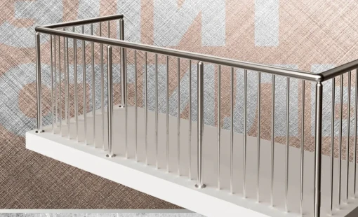 Ограждения для балконов из нержавеющей зеркальной стали с вертикальными струнами безопасности